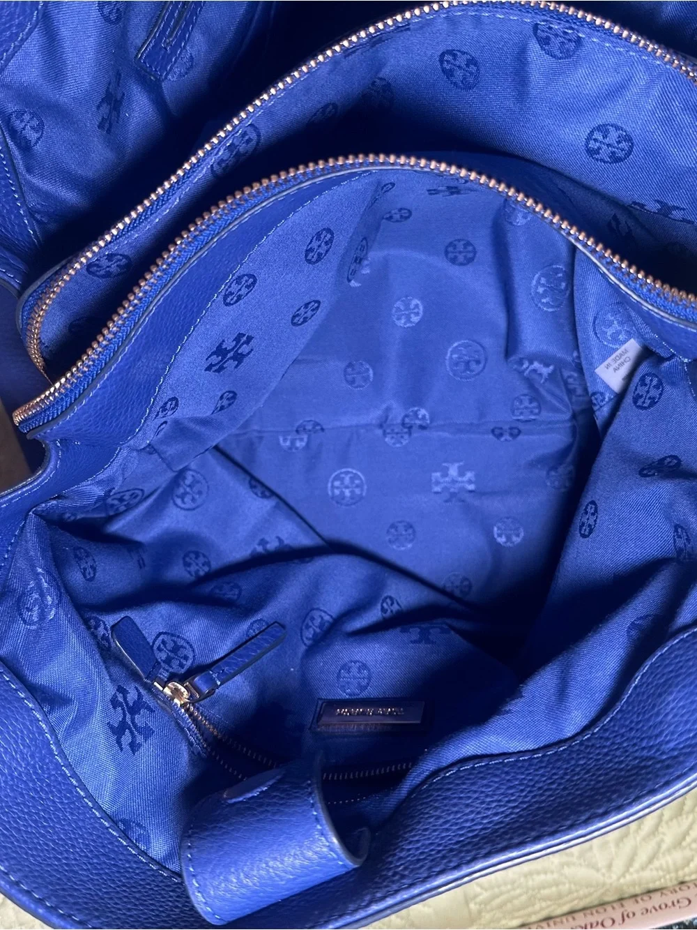 Tory Burch Harper Cobalt Blue Pebbled Leather Shoulder Tote Bag